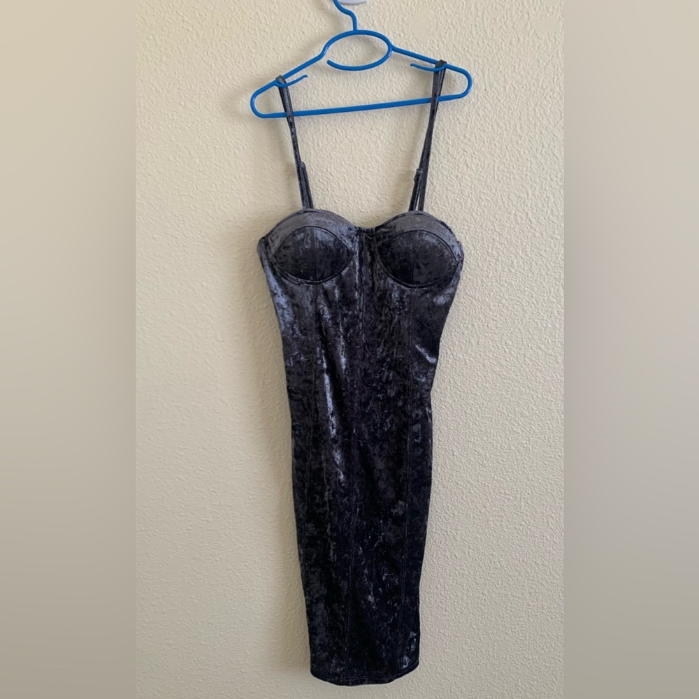 Bear Dance Charcoal Crushed Velvet Midi Dress
